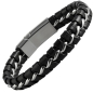 Preview: Armband Leder Edelstahl schwarz 21cm