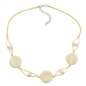 Preview: Kette 3x Scheibe Kunststoff creme-beige-marmoriert Kordel gelb 45cm