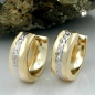 Preview: Creole Ohrring 12x5mm Klappscharnier bicolor diamantiert 9Kt GOLD