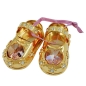 Preview: Tischdekoration 1 Paar Babyschuhe 52x27mm mit rosa Glas-Steinen