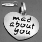 Preview: Anhänger 19x21mm Herz mit Inschrift - mad about you - mattiert rhodiniert Silber 925