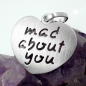 Preview: Anhänger 19x21mm Herz mit Inschrift - mad about you - mattiert rhodiniert Silber 925