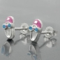 Preview: Ohrstecker Ohrring 8x4mm Kinderohrring Schuh rosa-hellblau lackiert Silber 925