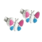 Preview: Ohrstecker Ohrring 7x8mm Kinderohrring Schmetterling hellblau-pink Silber 925