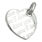 Preview: Anhänger 20x22mm Herz mit all-over-Prägung - I love you - glänzend Silber 925