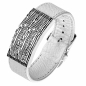 Preview: Armband Echtleder weiss mit Platte 20cm Edelstahl