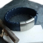 Preview: Armband Echtleder blau 22cm Edelstahl