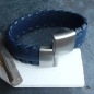 Preview: Armband Echtleder blau 22cm Edelstahl