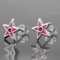 Preview: Ohrstecker Ohrring 8x8mm Kinderohrring Stern pink lackiert mit Glasstein pink Silber 925