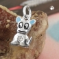 Preview: Anhänger 12x8mm kleiner Hund hellblau farbig lackiert mit Zirkonia Silber 925