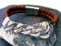 Preview: Armband Leder rotbraun Edelstahl Panzerkette 21cm