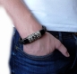 Preview: Armband Leder geflochten black-grey Edelstahl Elemente 22cm