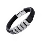 Preview: Armband Leder geflochten black-grey Edelstahl Elemente 22cm