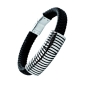 Preview: Armband Leder geflochten black-grey Edelstahl Platte 22cm