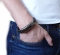 Preview: Armband Leder geflochten black-grey Edelstahl Platte 22cm