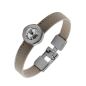 Preview: Armband Leder beige Edelstahl mit Kristall Stein nach Wahl