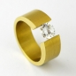 Preview: Ring Edelstahl vergoldet mit Zirkonia 7mm