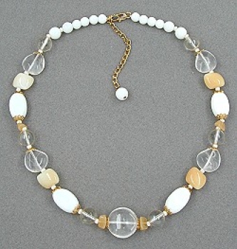 Collier, Glasperlen, weiß-beige-kristal 42cm