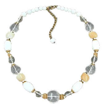 Collier, Glasperlen, weiß-beige-kristal 42cm