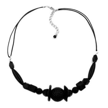 Kette 21mm Wabenperle Kunststoff schwarz glänzend Kordel schwarz 45cm