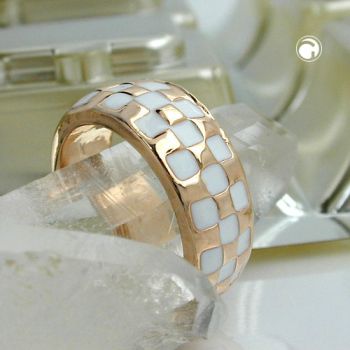 Ring 8mm Schachbrettmuster weiß emailliert vergoldet Ringgröße 54