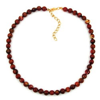 Kette 8mm Vierkantperle Kunststoff rot-gold-marmoriert glänzend 40cm