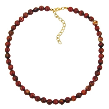 Kette 8mm Vierkantperle Kunststoff rot-gold-marmoriert glänzend 40cm