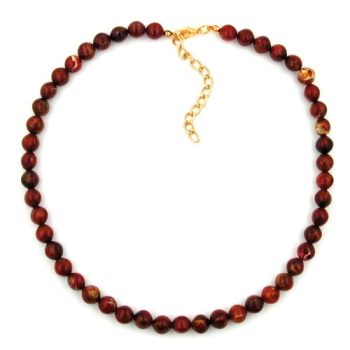 Kette 8mm Vierkantperle Kunststoff rot-gold-marmoriert glänzend 45cm