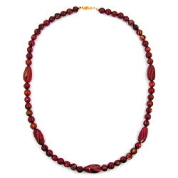 Kette Winkelperle Kunststoff rot-gold-marmoriert glänzend 55cm