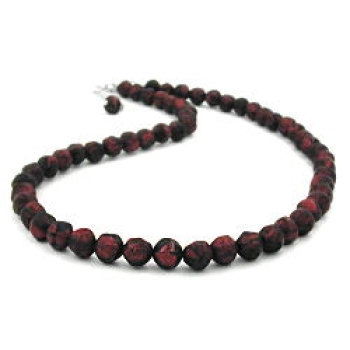 Kette 8mm Kunststoffperlen Barockperlen rot-schwarz-marmoriert 50cm