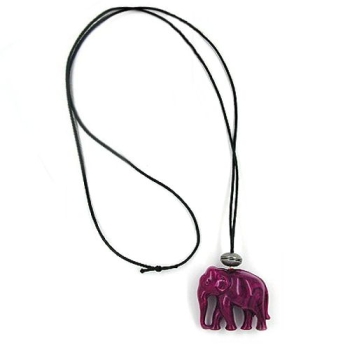 Kette 45x40x22mm Elefant Kunststoff fuchsia-weiß marmoriert Kordel schwarz 90cm