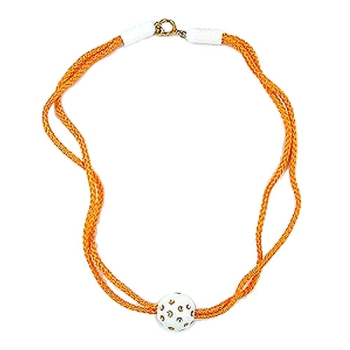 Kette 16mm Perle weiß mit goldfarben Kunststoff Textilkordel orange 40cm