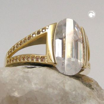 Ring 14x8mm Zirkonia weiß 3 Mikron vergoldet Ringgröße 64