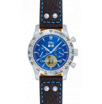 SELVA Herren Armbanduhr Hector Tachymeter blaues Zifferblatt