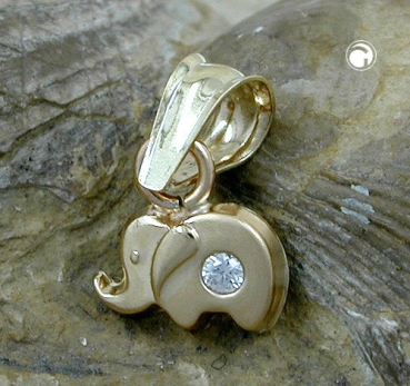 Anhänger 5x7mm kleiner Elefant mit Zirkonia matt-glänzend 9Kt GOLD