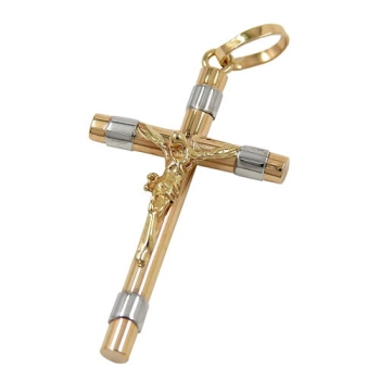 Anhänger 25x14mm Kreuz-Jesus bicolor rhodiniert 9Kt GOLD