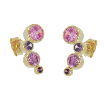 Ohrstecker Ohrring 14x5mm Zirkonia pink-lila 9Kt GOLD