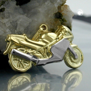 Anhänger 28mm Motorrad bicolor 9Kt GOLD