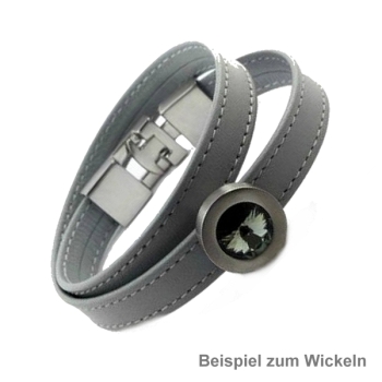 Armband Leder grau Edelstahl mit Kristall Stein nach Wahl