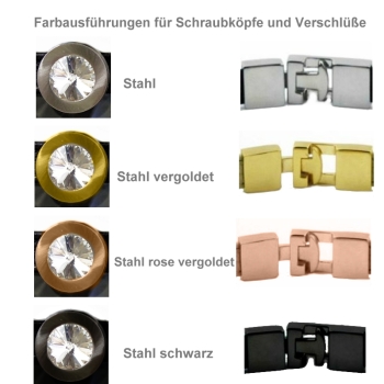 Armband Leder grau Edelstahl mit Kristall Stein nach Wahl