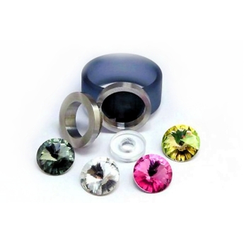 Edelstahl vergoldet PVC Ring schwarz mit Kristall Steine nach Wahl