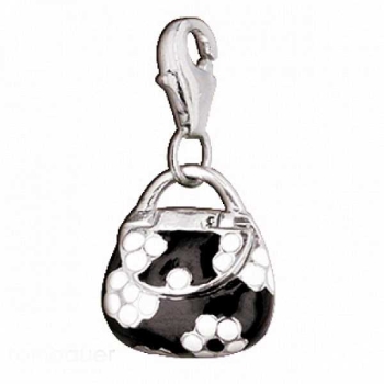 Anhänger Charm 925 Silber  "Handtasche schwarz weiss"