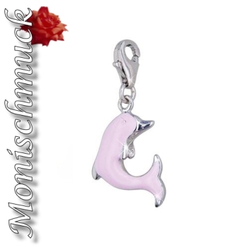 Anhänger Charm 925 Silber Delfin rosa