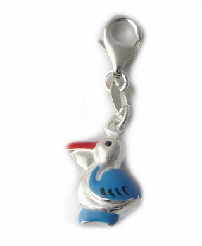 Anhänger Charm 925 Silber Vogel blau rot