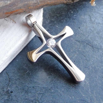 Anhänger Kreuz 40x25mm Zirkonia Edelstahl