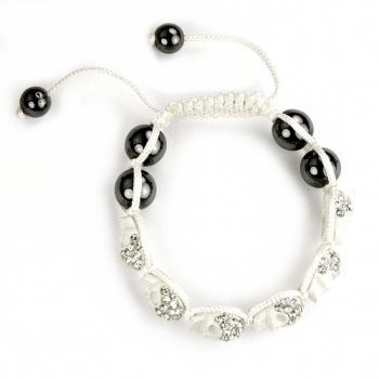 Shamballa Armband white Totenkopf-Motiv mit Kristallen und Hämatit