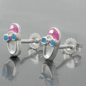 Ohrstecker Ohrring 8x4mm Kinderohrring Schuh rosa-hellblau lackiert Silber 925