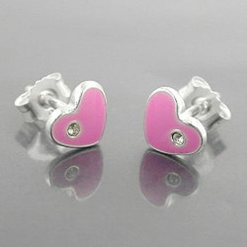 Ohrstecker Ohrring 6x7mm Kinderohrring Herz pink lackiert Silber 925