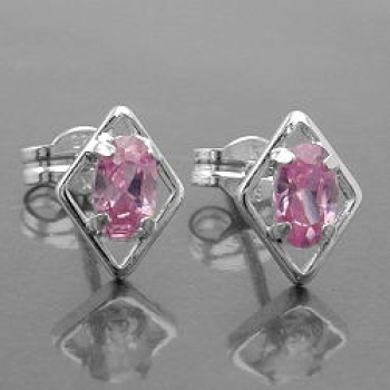 Ohrstecker Ohrring 8x6mm Rhombus mit Zirkonia pink Silber 925