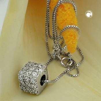 Kette 0,9mm Anhänger Würfel mit Zirkonias Silber 925 42cm